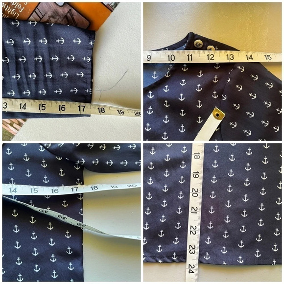 J. Crew Blue Nautical Anchor Blouse Beach Coastal XXS 3/4 sleeve Retro Y2k Prep - Picture 7 of 11